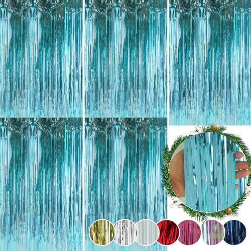 5-Pack Ice Blue Foil Christmas Lametta Strands – Angel Hair Xmas Tree Decorations, Hanging Foil Tinsel for Wall and Window Décor, Size 1.2M