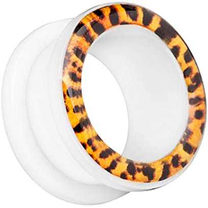 Taffstyle Flesh Tunnel Ohr Piercing Ear Plug Ohrpiercing Kunststoff Schraub Schraubverschluss Weiß mit Leoparden Leo Look 10mm