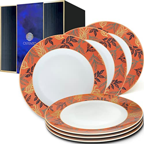 OSTENTO Porzellan Teller - Speiseteller 6er Set ů 27 cm (10.5 Zoll), modell- Nordic Copper