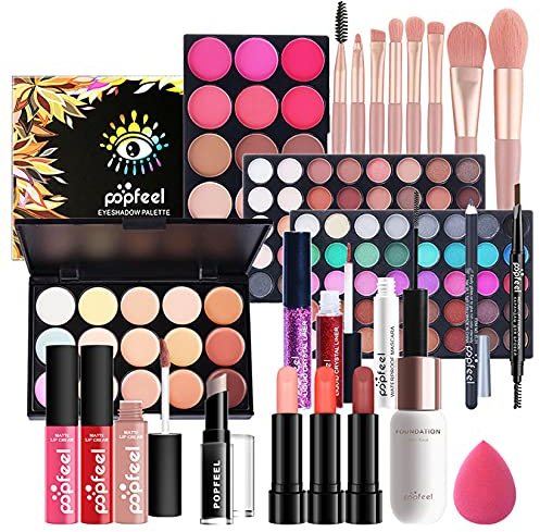 Professional Makeup Set, MKNZOME 24Pcs Essential Makeup Start Kit with Cosmetic Bag All in One Makeup Gift Set Travel Make Up Palette Eyeshadow Palette Lip Gloss Concealer Foundation Makeup Brush