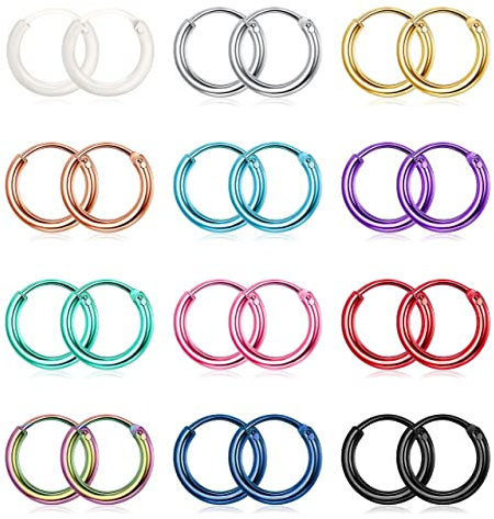 LOLIAS Kleine Creolen Ohrringe Edelstahl Knorpel Ohrringe für Damen Endlose Kleine Huggie Hoop Ohrringe Buntes Helix Piercings Herren Creolen Ohrringe Set Piercing Ohr