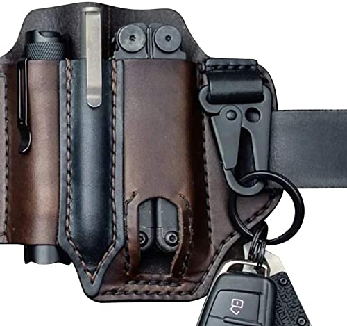 Coocar EDC-Organizer, Multitool-Halter mit Schlüsselhalter, Gürtelschlaufe aus Leder, Schwarz, Braun, Dunkelbraun, 100 g, für Alltag, Outdoor