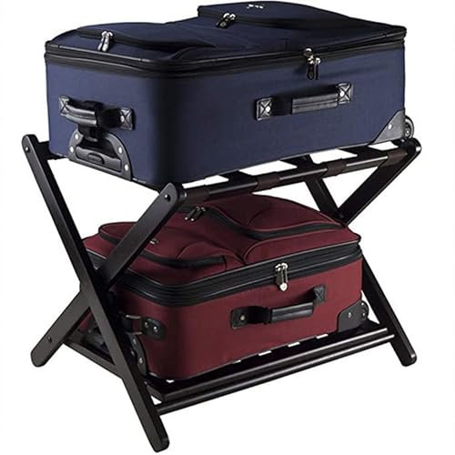 mosegor Porte-Bagages Pliant en Bambou,HBT:68 x 40 x 58 cm pour valise et sacs de voyage, chambre d'amis, hôtel Noir
