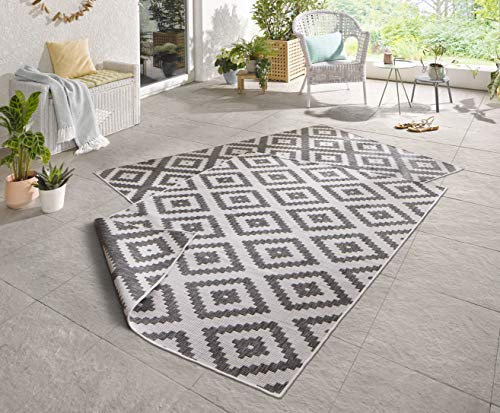 NORTHRUGS In- und Outdoor Teppich Malta 240x340 cm - Wendeteppich Wetterfest Modernes Geometrisches Muster Teppich für Balkon Terrasse Garten Wintergarten Wohnzimmerteppich Wasserfest in Grau Creme