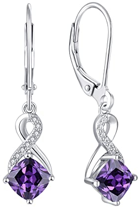 Starnny Damen Ohrringe Silber 925 Unendlichkeit Ohrringe hängend Creolen Baumeln 3A Zirkonia Februar Geburtsstein Amethyst Farbe Schmuck für Frauen