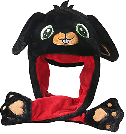 Laahoem Bewegliches Ohr Kaninchen Hut Damen niedlich lustig Plüsch Bunny Hut Mütze Tier Cosplay Geburtstag Party Geschenk Black