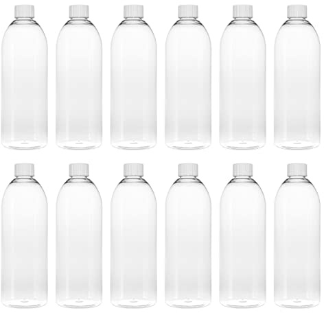 TEC 750ml Pet Plastic Bottles with 28/410 White Lids (90) | UK Made Boston Caps Clear Empty Containers Tall Round 30% Recycled RPET and Fully Recyclable