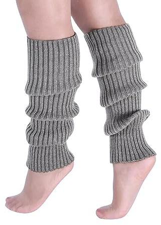 Women's Long Winter Leg Warmers, Winter Knitted Legwarmers, Girls' Boots, Boot Cover, Alpaca Socks for Autumn and Winter (Gray, One Size)