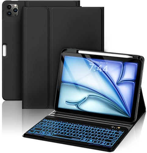 Enlarged Keycap Keyboard with Case for iPad Pro 11, Anti-Falloff Keycap Backlit Keyboard for iPad Air 5th, 4th Generation 10.9 inch, Detachable Keyboard Case for iPad Air 11 (M2, 2024)