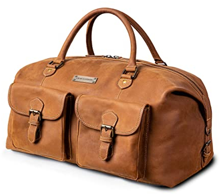 DRAKENSBERG Reisetasche 'Ray' - Leder Weekender mit 2 Außentaschen, Damen, Herren im Vintage-Design, 40L - Cognac-Braun, DR00324