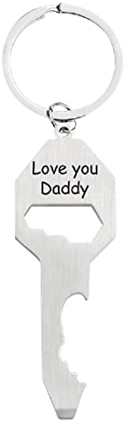TSLRSA 1 Pcs Portachiavi apribottiglie a forma di chiave per uomo Regalo per la festa del papà - Portachiavi in argento - ti amo papà - regalo per papà - come compleanno per la festa del papà