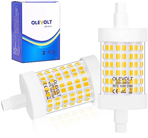 OLEVOLT LED R7S 78mm Dimmbar 10W, Lampen LED R7s Warmweiß 3000K Ersetzt 100W Halogen Birne R7s Dimmbar Halogenstablampe,LED R7S Stablampen 1150LM, R7S LED 78mm für Deckenfluter, Leselampen, 2 Stück