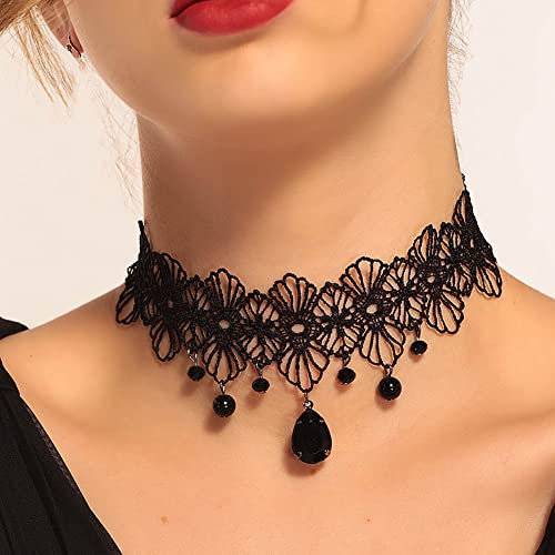 Wedity Gothic Schwarz Sexy Spitze Kragen Quaste Choker Halloween Party Zubehör für Frauen Mädchen (Schwarze Halskette 9)