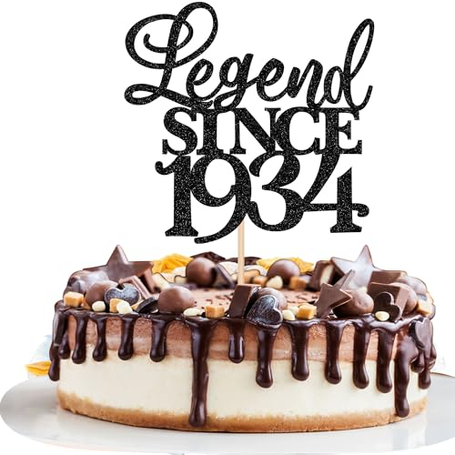 Xsstarmi 1 Pack Legend Since 1935 Cake Topper Glitter Happy 90th Birthday Cake Topper 90 Fabulous Cake Decoration for Happy 90th Men and Women Birthday Wedding Anniversary Party Cake Decorations Black