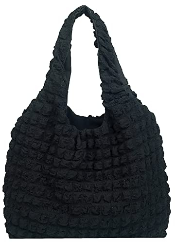 Anopo Damen Puffer Tote Bag Tasche Boho Handtasche Gepolsterte Umhängetasche mit Wolke Blase Entwurf Weich Leicht Schwarz