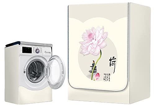 Fansu Funda Lavadora Exterior Impermeable, Flor de Loto Cubierta para Lavadora/Secadora de Carga Frontal con Cremaller Antipolvo Protector Solar Funda de Protección (8-10kg,Zen)