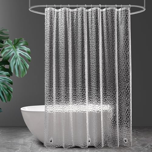 UFRIDAY Transparenter extra langer Duschvorhang, 182,9 x 213,4 cm, 3D-Würfel, langer Duschvorhang, EVA, wasserabweisend, Duschvorhang für Badezimmer, Wasserwürfel, Duscheinlage mit 3 großen