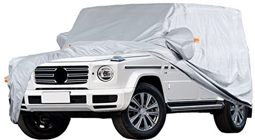 Funda para Coche Compatible con Mercedes Benz G-Clase AMG G63 AMG G55 AMG G500,Impermeable Exterior Cubierta de Coche Lona para Coche Cubre Coches Antiviento Capucha Funda Protectora para Coche Plata
