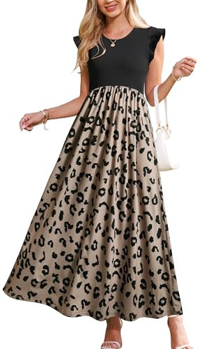 OUGES Women Summer Maternity Dresses Sleeveless Maxi Nursing Dress Breastfeeding with Pockets-XXL