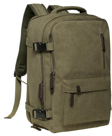 KAUKKO Canvas 40L Reiserucksack, Freundlich Handgepäck Rucksack Travel Backpack für 15,6 Zoll Laptop, Flug Genehmigt Bordgepäck Wasserabweisend Kabinenrucksack für Weekender Trip, FH11-Grün