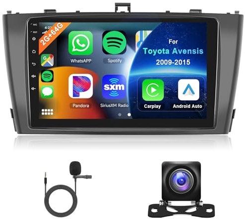 Hodozzy 2G 64G Android Autoradio für Toyota Avensis T27 2008-2015 Radio Carplay Android Auto 9 Zoll Touchscreen mit Navi WiFi Bluetooth HiFi FM RDS Radio 2 Din Bildschirm für Avensis, Rückfahrkamera