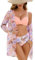 Vijamiy Maillot De Bain Femme 3 Pieces Sexy Push Up Ensembles Bikini Set Rembourré Réglable Triangle Maillot De Bain Imprimé Gainant Ventre Plat Elégant Grande Taille Plage Swimwear(Rose,L)