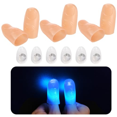 Weewooday 6 Stück Magie Daumen Lichter Gefälschter Finger LED Licht Blinkende Daumen Lichter LED Zaubertrick Finger Beleuchtete Daumen Lichter für Party Zubehör Bühnenshow Requisiten (Blau Licht)
