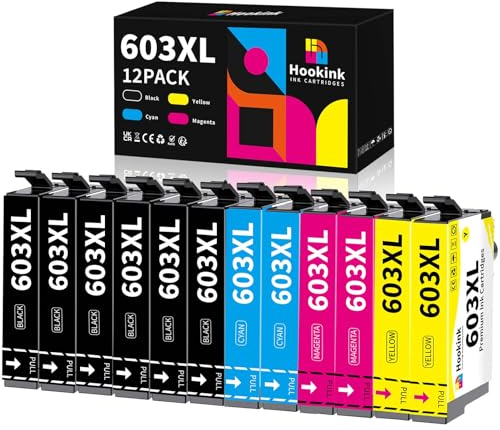 Hookink 12er-Pack 603XL Druckerpatronen Kompatibel für Epson 603 XL Tintenpatronen mit Expression Home XP-2100 XP-2105 XP-3100 XP-3105 XP-4100 XP-4155 Workforce WF-2810 WF-2830 WF-2835 WF-2850