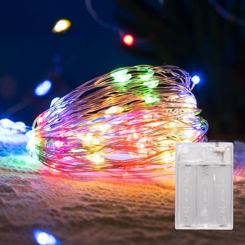 LEECOCO Guirnalda de luces con pilas, micro LED, funciona con pilas AA, para Navidad, dormitorio, fiesta, boda, decoración de Halloween (multicolor, 10 m)