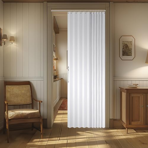AJAZZ 100% Blackout Magnetic Door Curtain - Pleated Folding Accordion Closet Door Curtain - Invisible, Applicable for Bedroom & Living Room Doorway (White, 42 W x 78 L, 1 Panel)