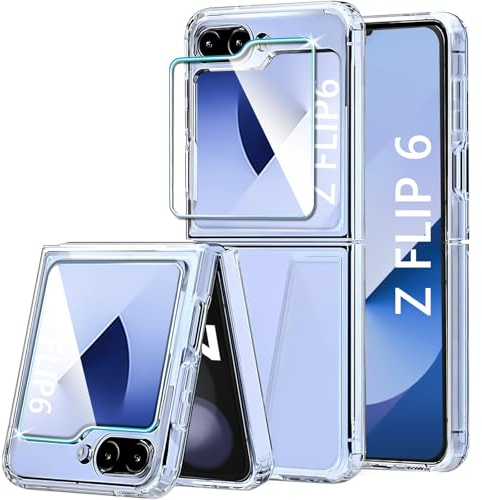 QiiStar Case for Samsung Galaxy Z Flip 6,Galaxy Z Flip6 Phone Case with Screen Protector Ultra Slim Shockproof TPU Bumper Transparent Hard PC Cover for Samsung Galaxy Flip z 6 5G - Crystal Clear