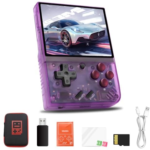 Mi-Yoo Mini Plus Consola Portatil Retro,Pantalla IPS de 3,5 Pulgadas Sistema Linux,soporta Gamepad Inalámbrico y Salida HDTV, Videoconsola Retro, con 5500+ Juegos Clásicos, 64G, Transparente Violeta
