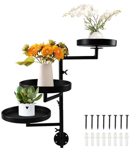 Les-Theresa 3 Tier Wall Plant Stand, Heavy Duty Flower Wall Stand 180° Rotating Window Plant Shelf For Window, Plant Shelves Window Metal Wall Plant Holder for Plant Lovers, Home, Balcony, Office