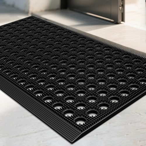 Mibao Vordertürmatte, strapazierfähig, wetterfest, schmutzfangend, wasserdicht, Willkommens-Eingangsmatten, rutschfeste Drainage-Bodenmatte für Garage, Zuhause, Pool, Eingang, kommerzielle