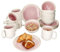 MamboCat Reactive Glaze Paris 18tlg Frühstücksset I Creme & Pink I 6 Personen I Steingut-Geschirr für Frühstücks- & Kaffeezeit I Je 6x Teller, Schalen & Becher