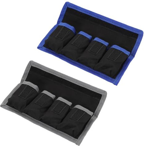 PATIKIL Camera Battery Pouch Case, 4 Pocket Nylon DSLR Battery Case Holder Storage Bag for AAA Battery and LP-E6 LP-E8 NP-FW50 EN-EL14 EN-EL15 Battery (Gray, Blue)
