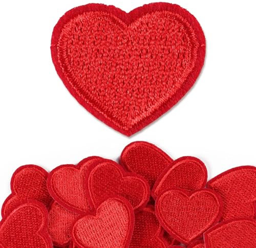 BETESSIN 24 Stück Rote Herz Patches zum Aufbügeln - Bestickte Aufnäher zum Aufbügeln 2.5x2cm - Bestickte Patches zum Aufnähen - Herz Flicken für Kleidung Jacken Hüte Rucksäcke Jeans