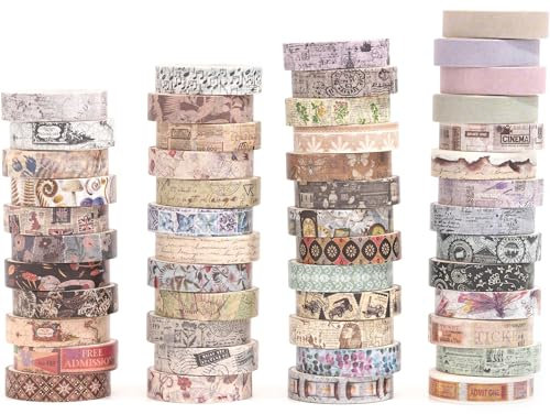 Songdao 50 Rollen Retro Washi Tape Set Dekorative Antik Masking Tapes Vintage Klebeband Bunt für Kunst, DIY Handwerk, Tagebuch, Planer, Scrapbook, Verpackung