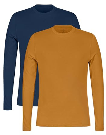 Enorsia Mens Long Sleeve Cotton T-Shirt 2 Pack Classic Crew Neck Tees with Soft Breathable Fabric Regular Fit Multi Pack Men t Shirt for Ideal for Comfortable Layering Long Sleeve top