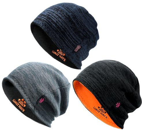 3 Pack Reversible Fleece Lined Beanie Hats for Men Women Winter Knit Hats