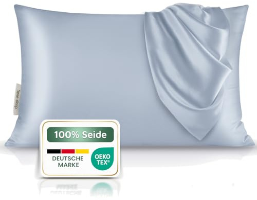 bene-sleep® Premium Seidenkissenbezug – 100 % Maulbeerseide 22 Momme | Verstärkte Nähte | Oeko-TEX Zertifiziert* | Anti-Frizz & Faltenreduzierung | hypoallergen & hautfreundlich (Graublau, 40x60 cm)