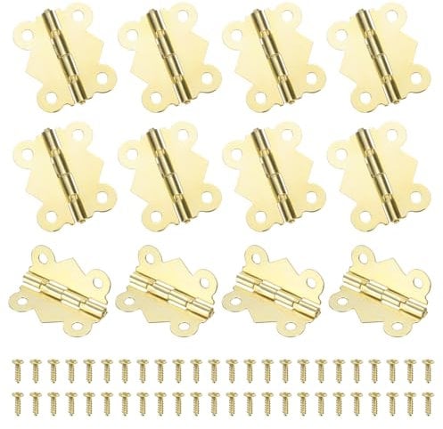 sourcing map 12Pcs 180 Degree Small Hinges for Wooden Box, 1.2 Long Folding Butt Hinges Cabinet Hinges with Screws for Cabinet Doors Wooden Box Drawer (Gold)