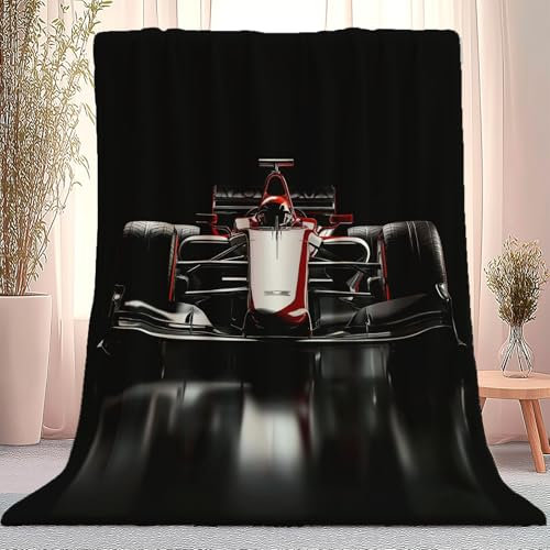 Kuscheldecke Modern Formel Rennen Flanell Fleecedecke Decke für Teenager Jungs Männer Schwarz Weich Warme Decken für Bett Couch Deko Sofaüberwurf Decke 130 x 150 cm