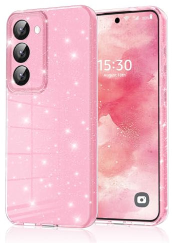 Eherui Coque de protection pour Samsung Galaxy S23 5G pailletée, en silicone TPU, anti-traces de doigts, anti-chocs, fine anti-rayures et anti-chute, rose