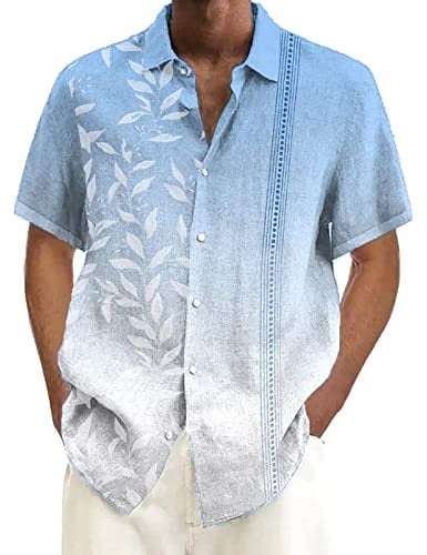 Short Sleeve Shirts Men, Men's Short Sleeve Dress Shirt Button Down Casual Shirts Regular Fit Formal Business Stretch Shirt with Chest Pocket S-4XL Casual Printed Bowling Shirt Tee (Light Blue, 4XL)