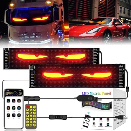 2 luces LED de ojos de diablo para coches para camiones, coloridas luces de ojos de diablo, pantalla LED flexible programable para coche, con control de aplicación y mando a distancia, 120 x 595 mm