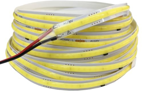 TOPXCDZ 220V COB LED tira luz flexible luces de cinta inteligente IC sin conductor brillante 296 LEDs Iluminación lineal RA90 blanco cálido blanco (6000K blanco, 10M)