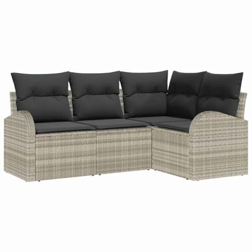 vidaXL Modularer Garten-Ecksofa-Set mit Kissen in Hellgrau aus Poly Rattan | Verstellbare Füße für Innen- und Außensitzmöbel | Bequem, modernes Design für Terrassen und Balkone | Gartenmöbel Couch
