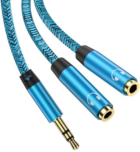 Audio Splitter Y Aux Adapter, 3,5mm Stecker Klinke Splitter Kabel Kopfhörer Doppelstecker für Samsung Galaxy A15 A14 A13 A12 A34 A25 A24 A06s A05s S10 S9 S8, iPhone 8/7/6/SE, PC, Tablet, Lautsprecher
