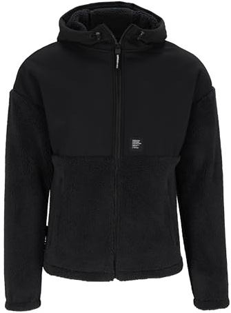 Spitzbub Sherpa Fleece Hybridjacke Herren Schwarz,wasserabweisend & winddicht,atmungsaktiv-Kapuze & verstellbare Bündchen Outdoorjacke